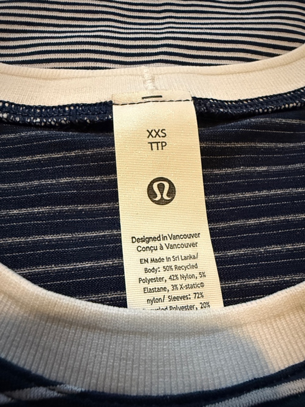 Lululemon Seamless Classic-Fit Mariner Stripe Cropped T-Shirt Club Blue / White - Picture 8 of 9